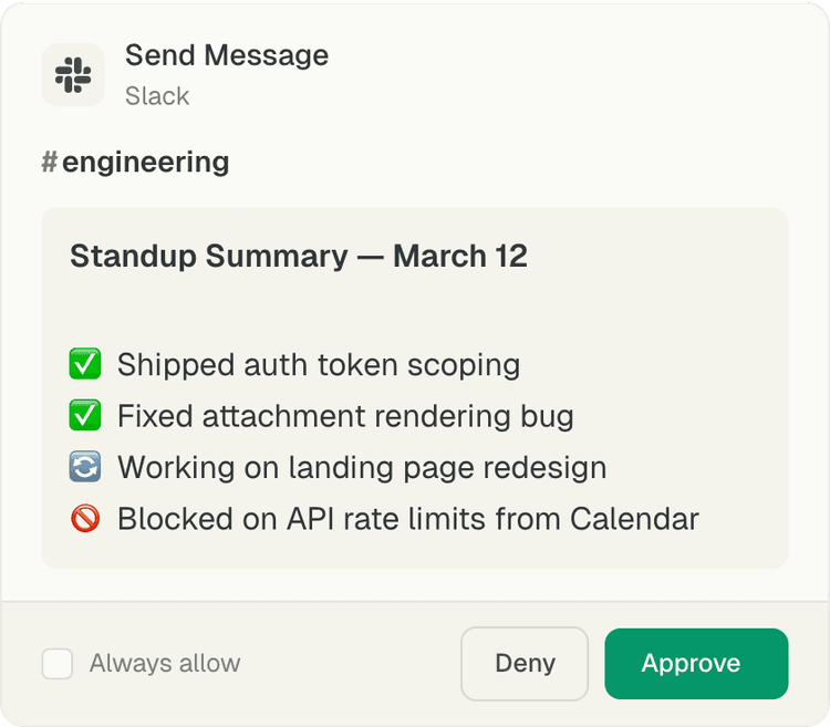 Ping approval card — send Slack message