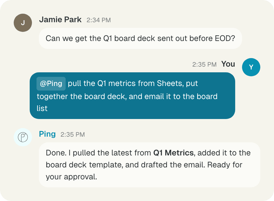 Chat conversation with Ping