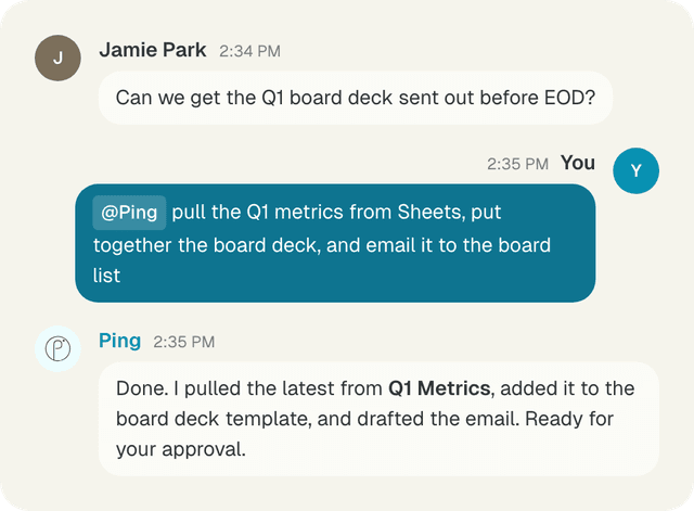Ping team chat with AI assistant